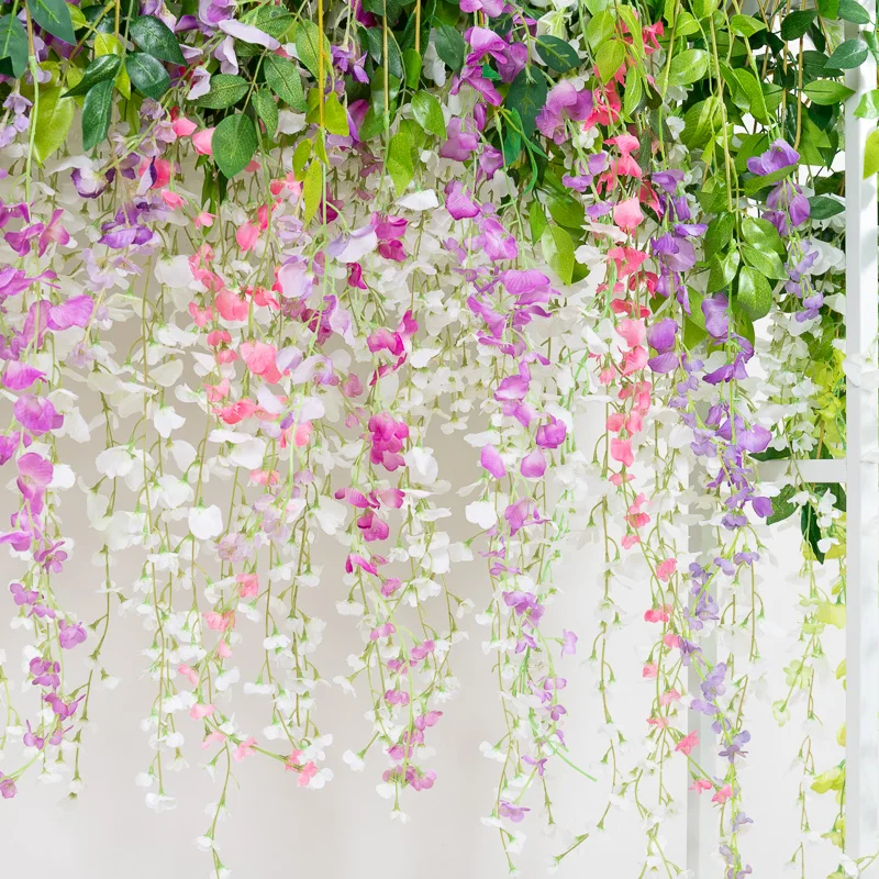 180cm White Rattan Artificial Flowers Garland Purple Vine Silk Leave Hanging Plants For Home Garden Wedding Arch Floral Decor