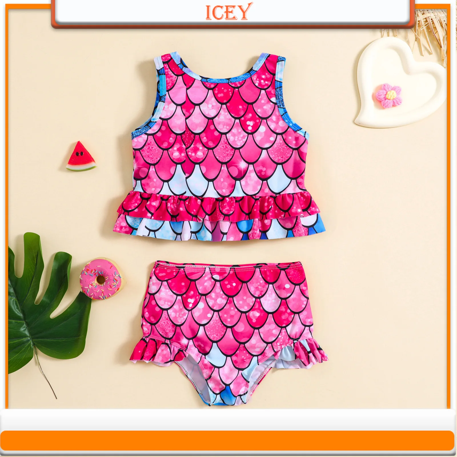 Girls Fish Scale Print Baby Girl Split Swimsuit Set Two-Piece Suits