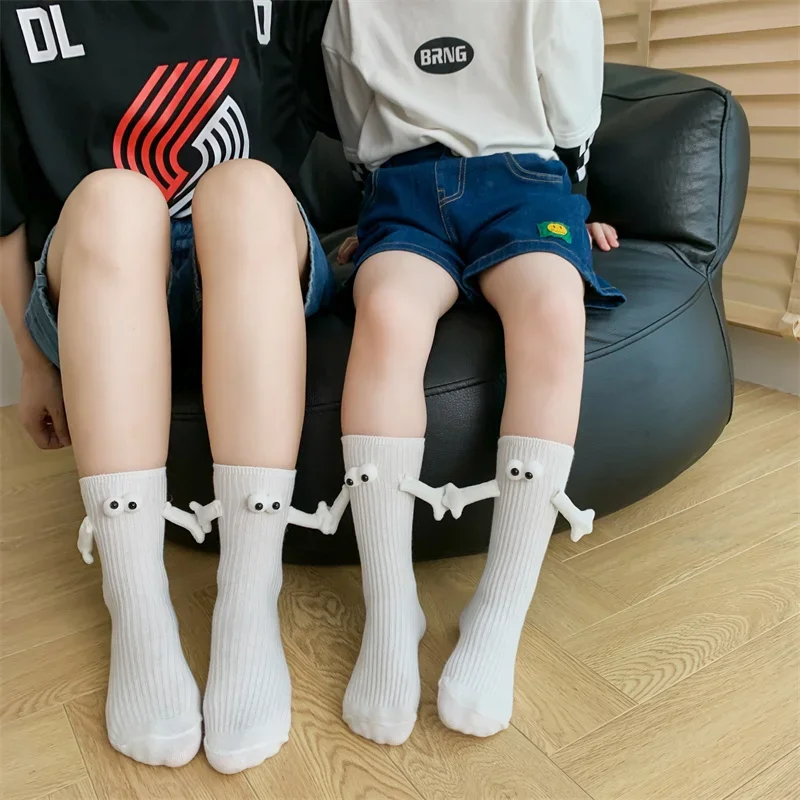 1-5Pairs Family Magnetic Hand Socks Autumn Summer Cotton Solid Color Crew Socks for Kids Parents Fun Interactive Matching Gifts