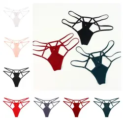 Elastic Sexy Hollow Out Thongs Seamless Crystal Y2k Ice Silk Panties Cotton Crotch Low-Waist Briefs Sexy G Strings Female