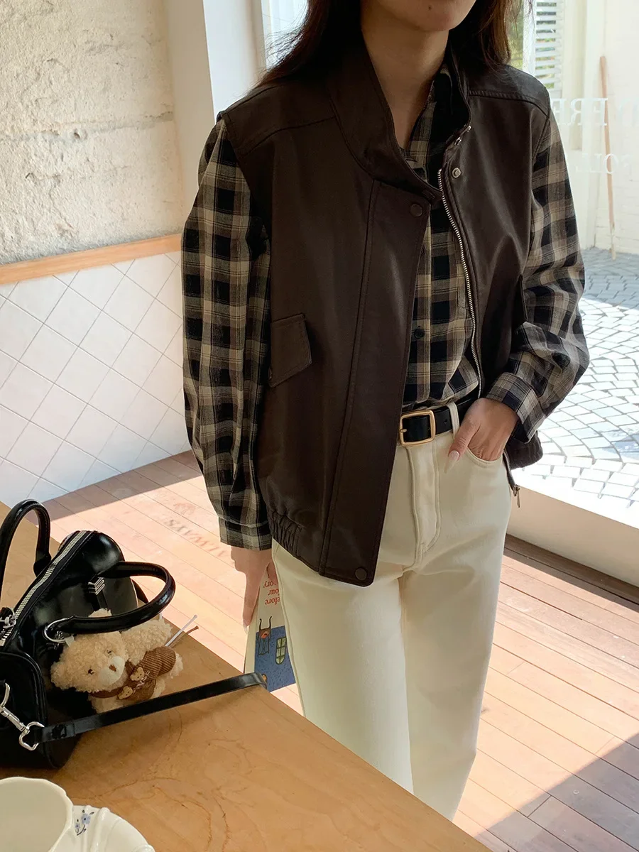 

Women's Casual Retro PU Leather Jacket Sleeveless Vest New Winter 2025 Fashion Outerwear