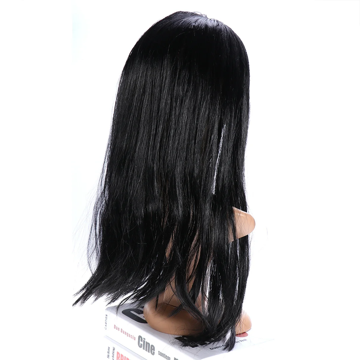 Women Girls Long Straight Black Synthetic Fiber with white highlight Ghost For Halloween Cosplay Costume