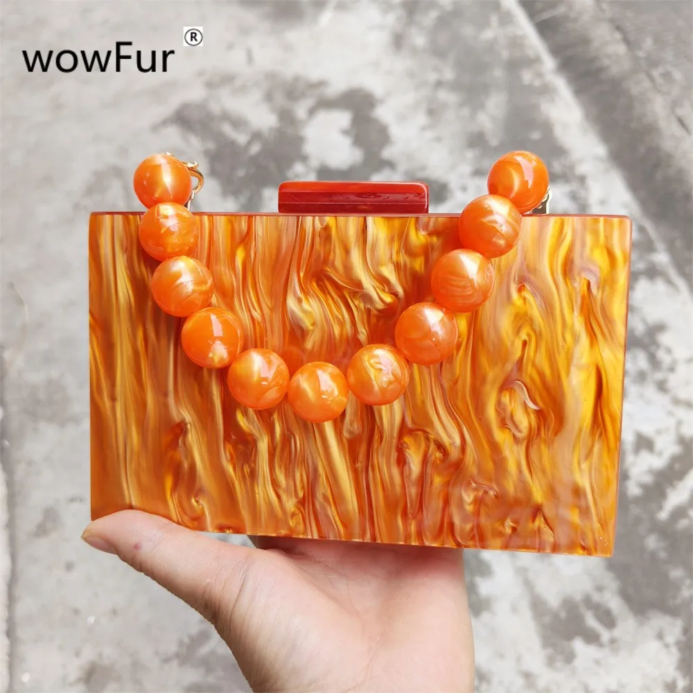 Gift Bridal Clutches Single Pearl Orange Acrylic Day Box Handbags Bridesmaid Purse Luxury Handbag Evening Party Dress Bags