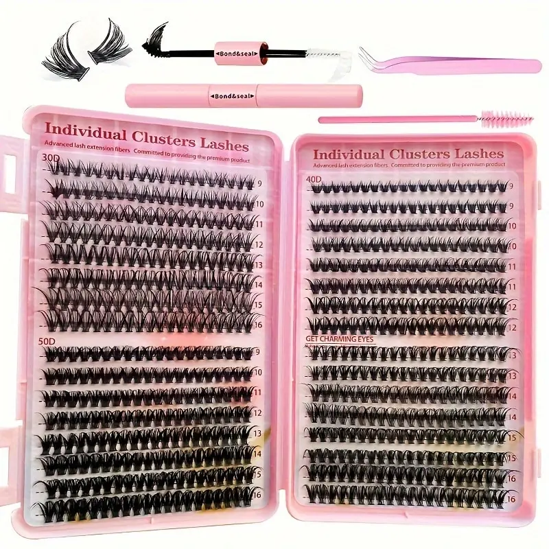 مجموعة إطالة الرموش الفردية ، مجموعة برباط وختم ، ملقط وفرشاة ، D Curl ، 3050d ، 9-16 ،