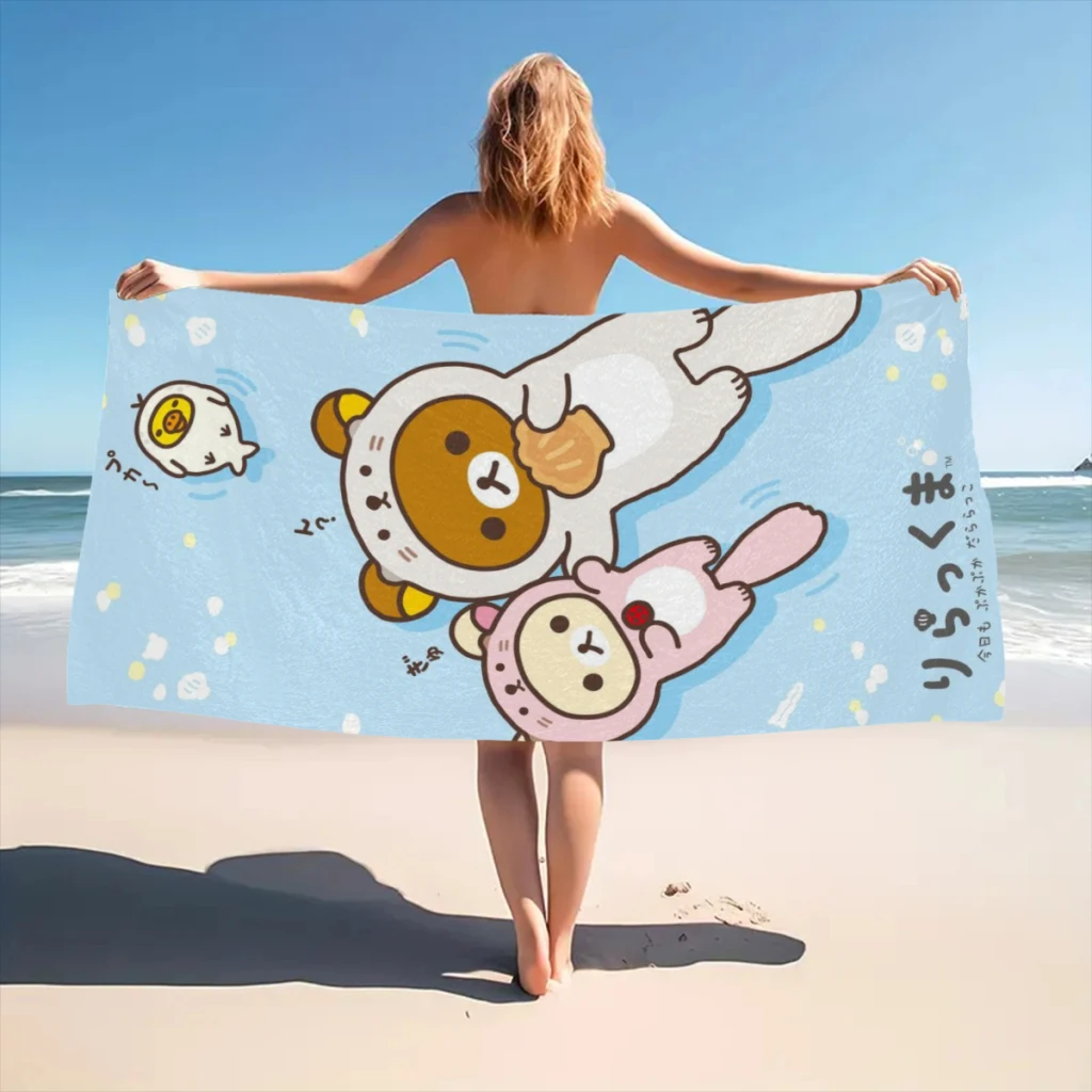 Rilakkuma Beach Towel  Poncho Bathing Towels Cover-ups Quick Dry Sand Free Yoga Spa Gym Pool