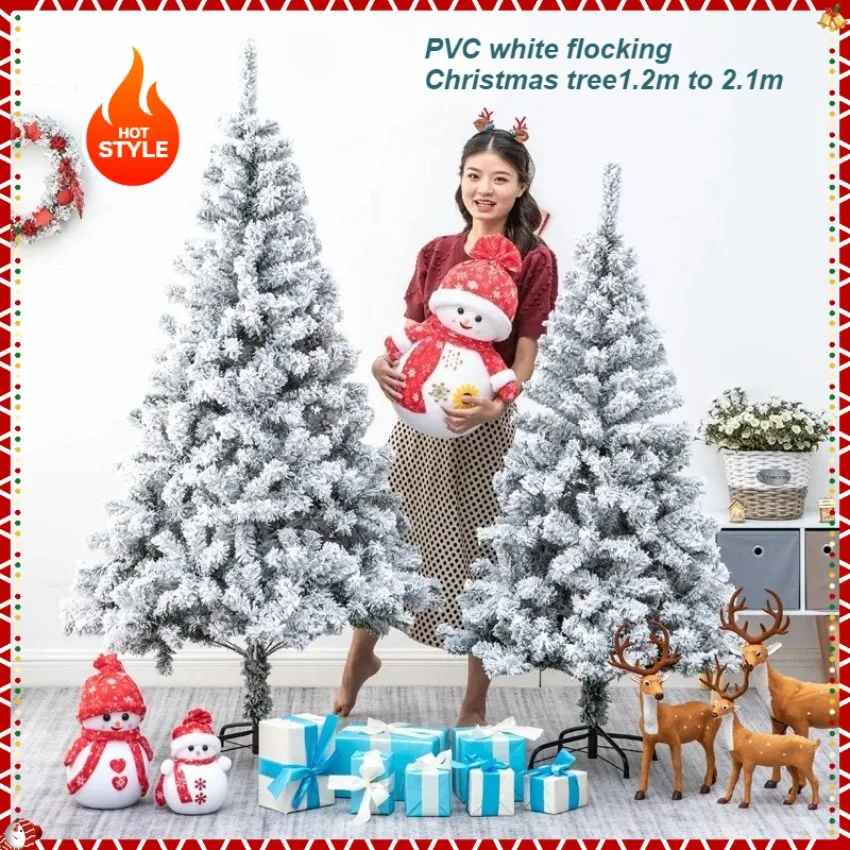

Artificial Christmas Tree PVC Spray White Snowflake Christmas Tree 0.9m~2.1m Christmas Atmosphere Party Decorations Ornament