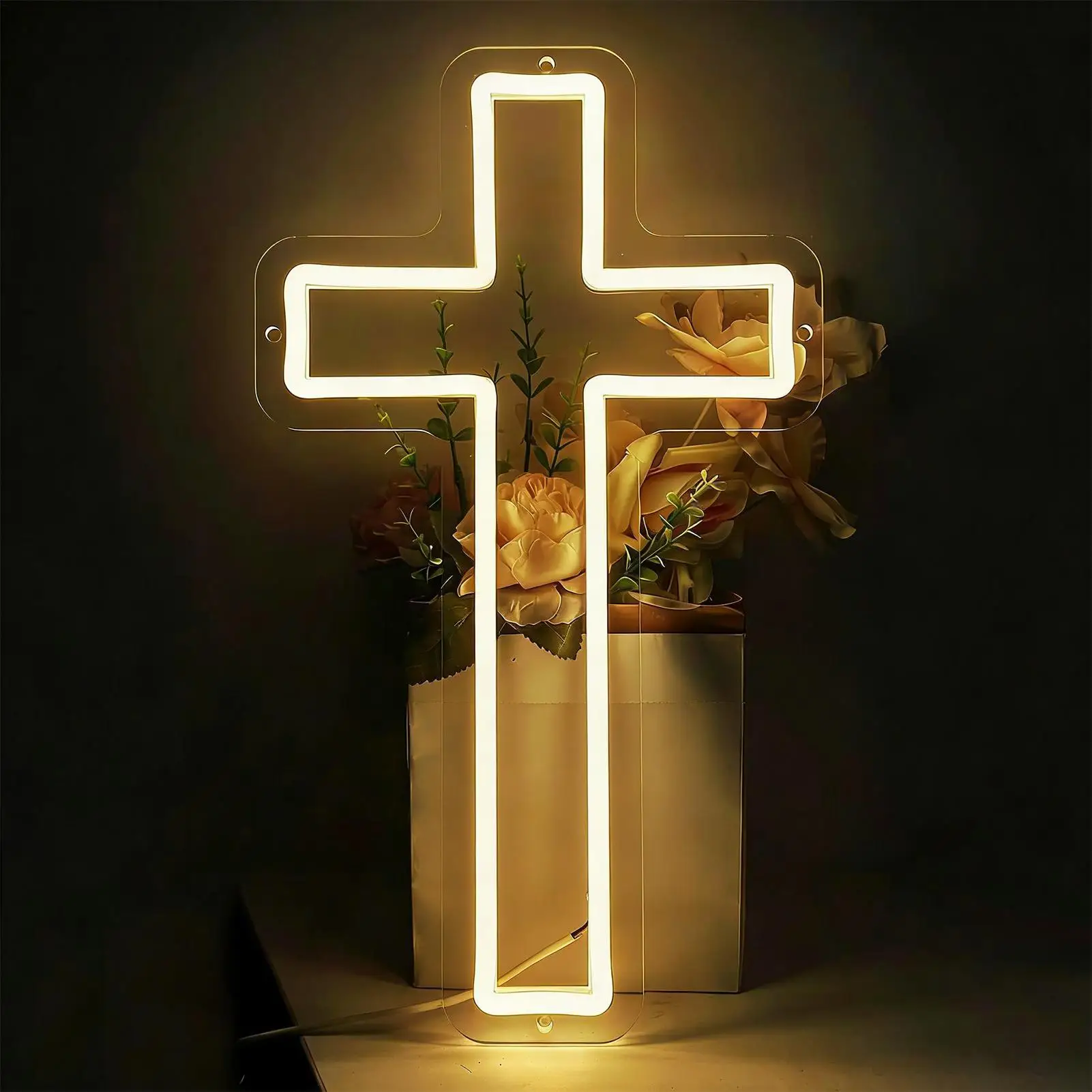

Neon Cross Lamp Lighted Christian Crucifix Religious Wall Decor Night Light For Living Room Bedroom Office Churchs Meditation