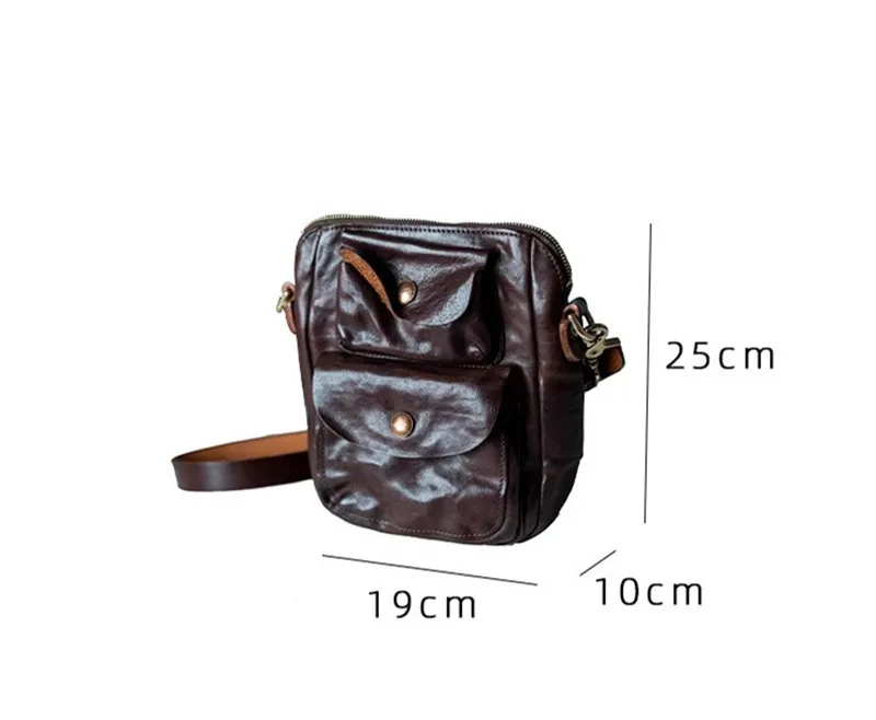 Weekend casual genuine leather men\'s small multi-pocket shoulder bag outdoor daily designer luxury real cowhide crossbody bag