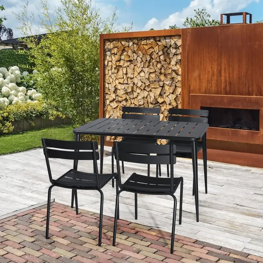 طاولة طعام مستطيلة معدنية للفناء تتسع لـ 6 أشخاص للأماكن الخارجية والمنزل والمقهى وطاولة بار ومكتب اجتماعات الكمبيوتر في الحديقة الخلفية #2