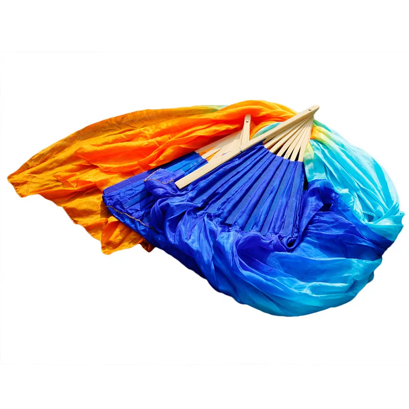 Kid 100% Silk Fans Women Belly Dancing Fan Gradient Color Dancer Practice Long Imitation Silk Fans 120/180x90cm Rayon Silk Fans