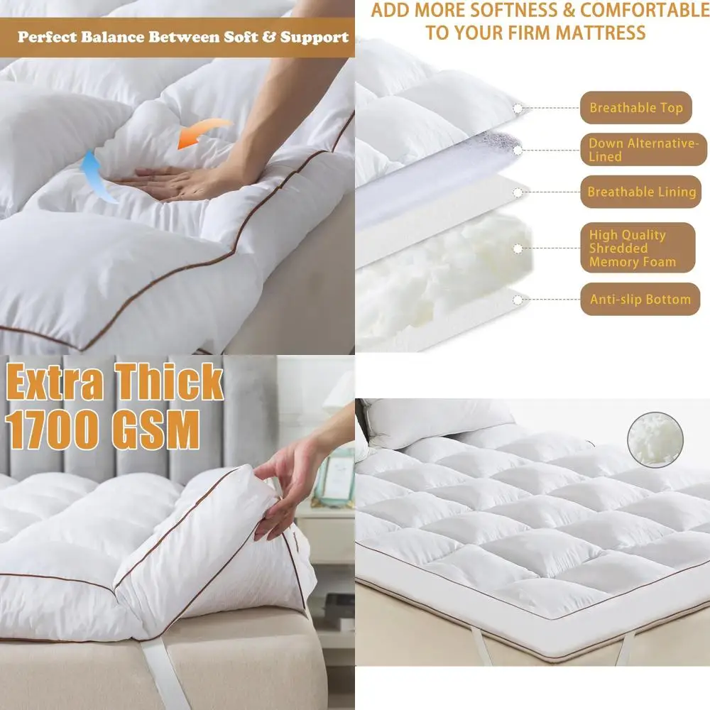 

4-дюймовый наматрасник из пены с эффектом памяти размера Queen — плюшевая подушка из измельченной пены для поддержки спины и облегчения боли, 60x80 дюймов