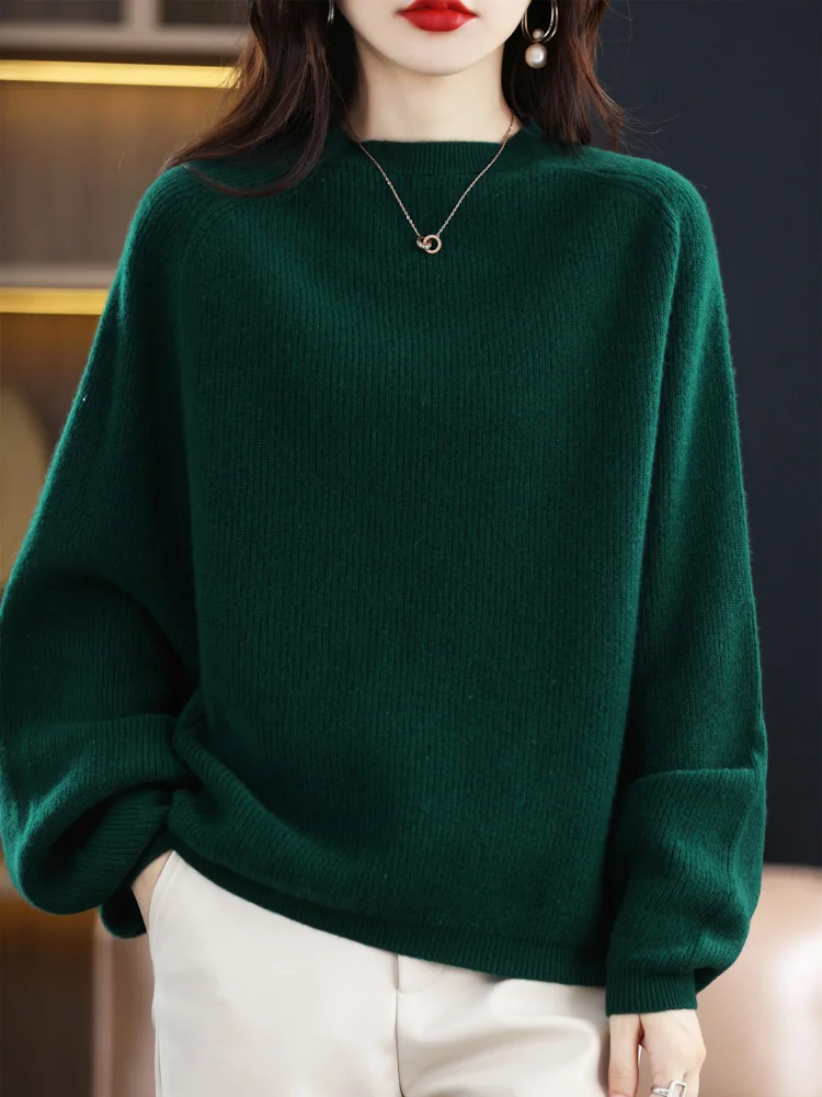 2022 Autumn / Winter New Cashmere Sweater Women\'s O-Neck Pullover Casual Knitted Loose-length Shirt 100% Pure Wool One Size