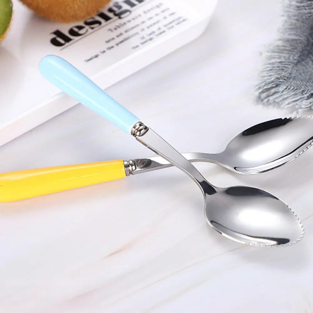 

6Pcs Baby Feeding Spoons Multipurpose Fruit Scrapping Spoons Serrated Feeding Tools for Grapefruit Dragon Fruit Watermelon