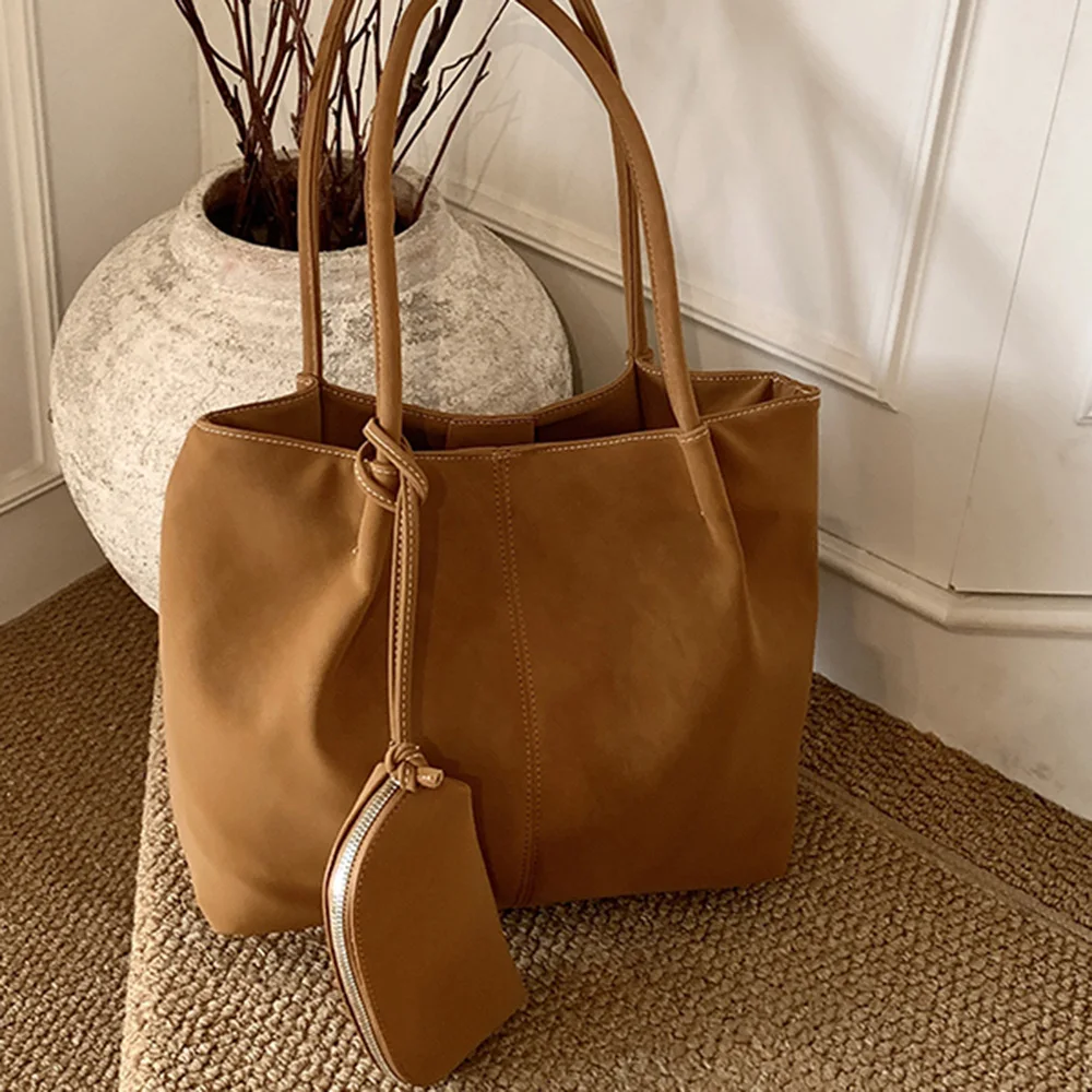 

Women Retro Suede Faux Tote Bag Autumn Winter New Arrival Office Single Shoulder Underarm Bag Large Capacity Handheld Bag