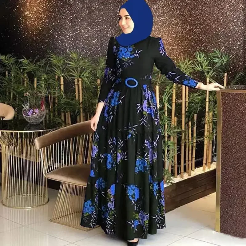 Robe Hijab à Fleurs pour Femmes Musulmanes, Tenue Imprimée Vintage, Dubaï, Turquie, Islam Arabe, Caftan, Maroc, ix 1