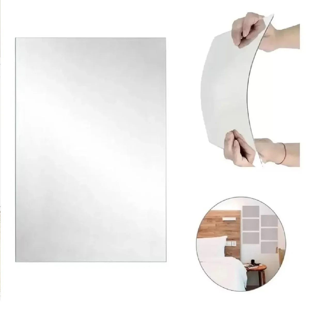 Kit 2 Mirrors Sticker Rectangular Bathroom Bedroom 20x30cm