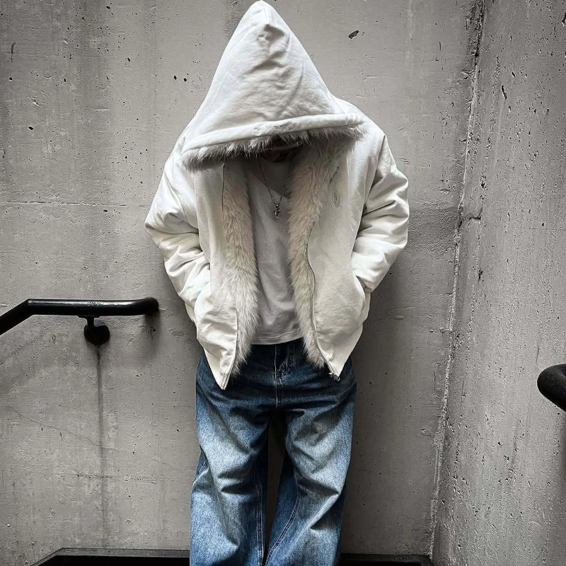 Nepbontjassen met capuchon Rits Effen Dubbelzijdig Slijtage Zwarte korte pluche jassen Warme dikke namaakkonijn harige jas Pluizig Casual