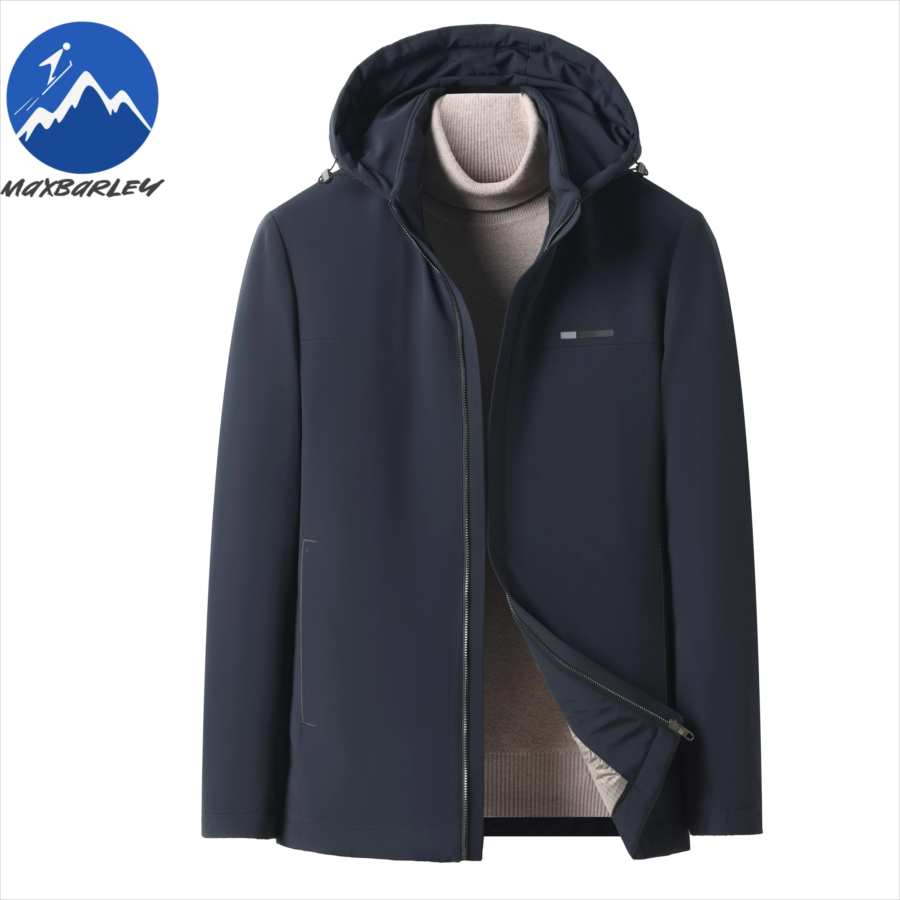 Maxbarley Luxury Men Down Jacket New Detachable Hood Commute Office Lightweight Padded Jacket Business Casual Warm Winter Parka