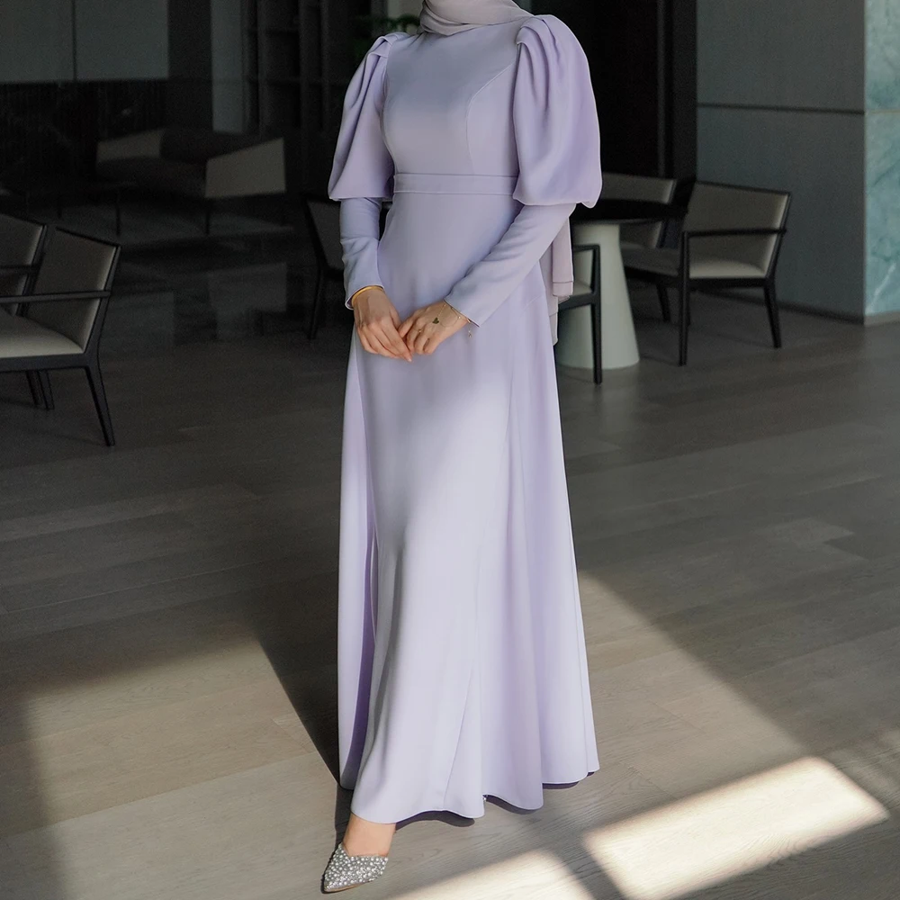 

Customized A-line Evening Dresses Ankle-length High-neck Full Sleeve Prom Gown Simple Fashion Draped Casual Party Gown