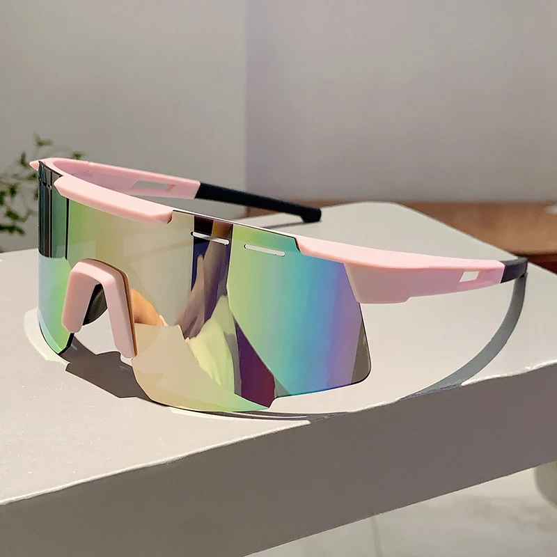 1/2 szt. Modne monoblokowe okulary przeciwsłoneczne męskie z ochroną UV, markowe lustrzane okulary sportowe damskie oversize, dekoracyjne okulary do jazdy na rowerze