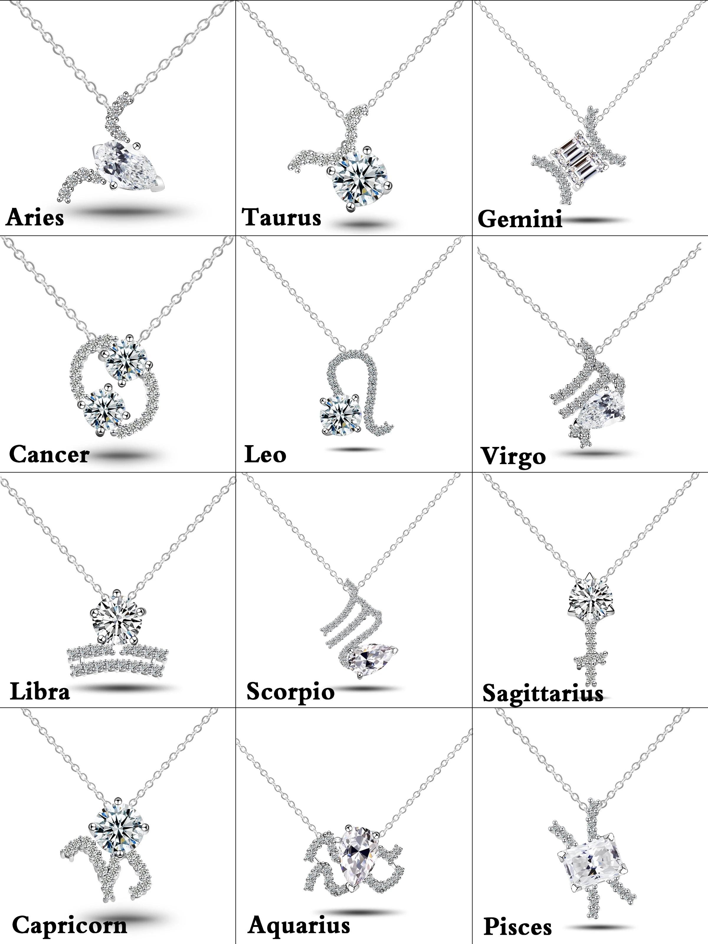 S925 Necklace Moissanite 12 Zodiac Series  Pendant Necklace Wedding Jewelry for Women Girls Gift