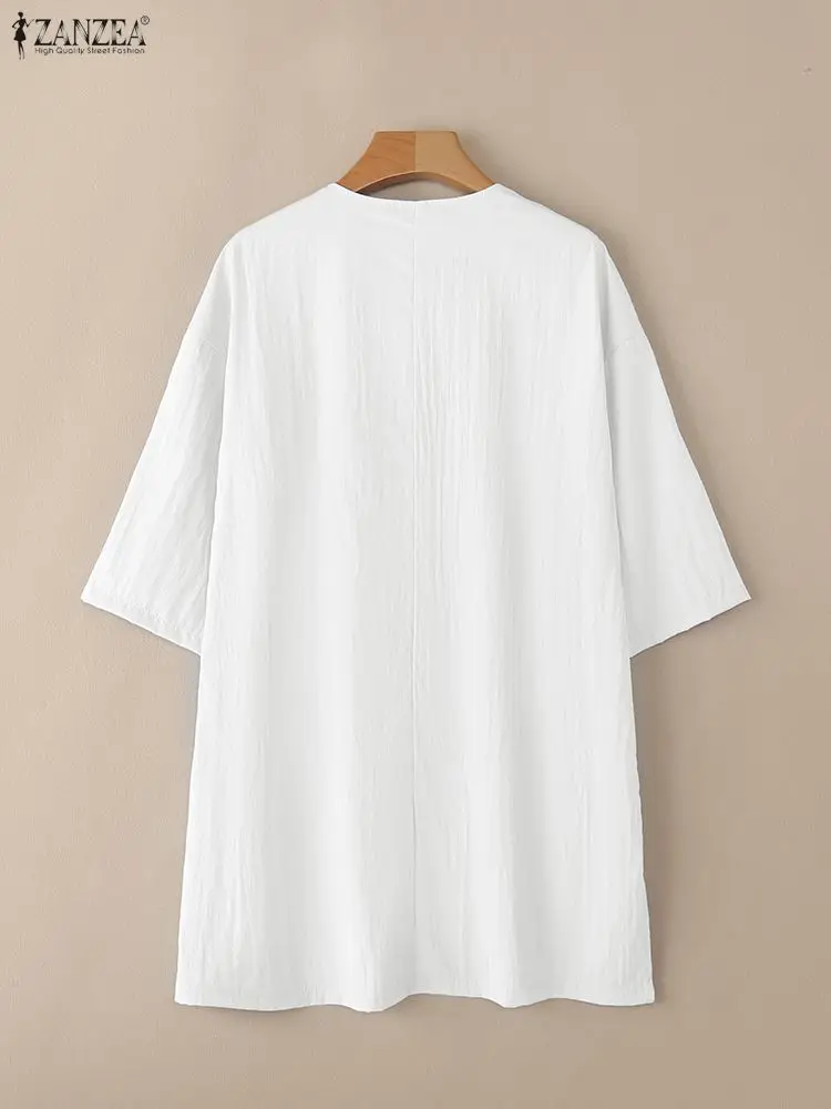 เสื้อผู้หญิงทรงหลวม ZANZEA รุ่นปี 2025 สำหรับฤดูใบไม้ร่วง คอวี แขน 3/4 เสื้อเบลาส์ลำลอง สีพื้น เนื้อผ้าบางเบา เสื้อทำงานผู้หญิงทรงโอเวอร์ไซส์