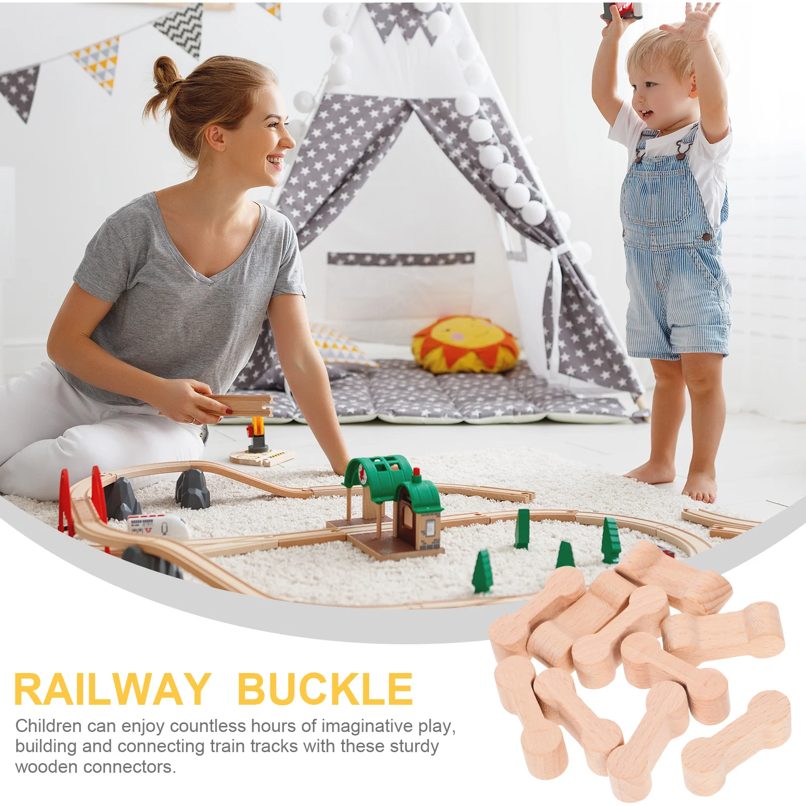 10 Pcs Train Track Buckle Model Connector Games Double Sided Railway Wood Funny