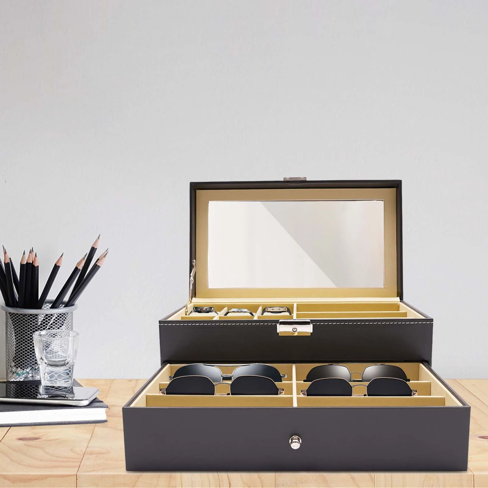 

Органайзер для часов и очков с запирающейся застежкой и отделением для ювелирных изделий — приятный для путешествий ящик для хранения