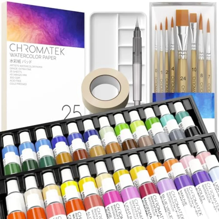 

Watercolor Paint - Kit for Adults, Beginner and Professional Artists - 48 Tubes 12ml,25 Page Sketch Paper Pad, 8 Painting Brush