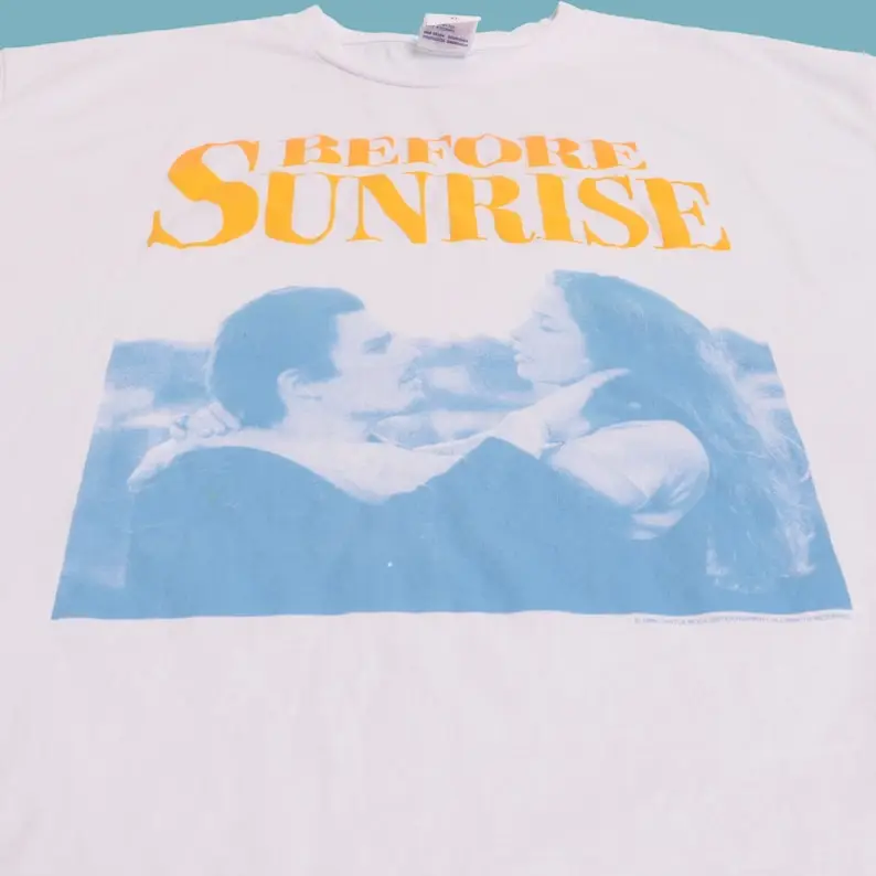 Before Sunrise Richard Linklater ภาพยนตร์ Tee 1995 ละครโรแมนติก Ethan Hawke Julie Delpy เวียนนาออสเตรียฟิล์ม Boxy Fit เสื้อ Made i