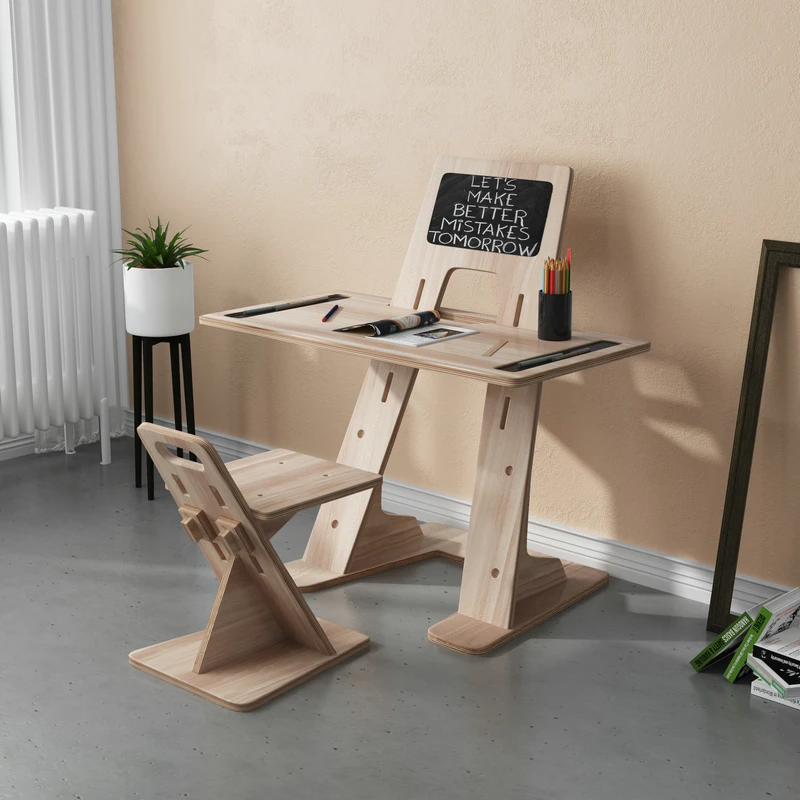 

Children's plywood tables and chairs set Lifting student drawing boards and desks and chairs for bedroom learning and creativity