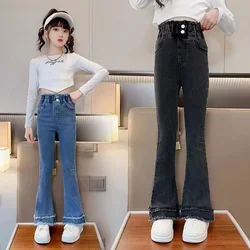 2024 Hem and Stretchable Fabric New Arrival Stylish and Comfy Kids Jeans for Girls with Trendy Flared