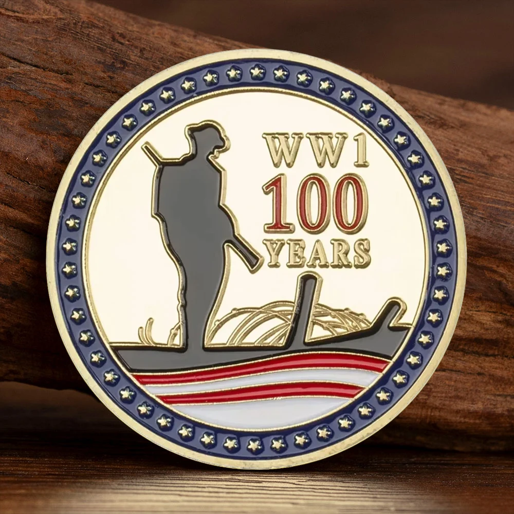 Gold Plated WW I 100 Year The Centenary of Normandy 1918-2018 Souvenir Coin Soldier Pattern Commemorative Coins