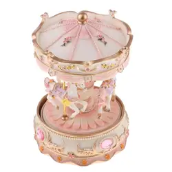 Handcrafted Resin Rotating Horse Carousel Music Box Crafts Home Decorative Collectibles Toys Birthday Anniversary Gift