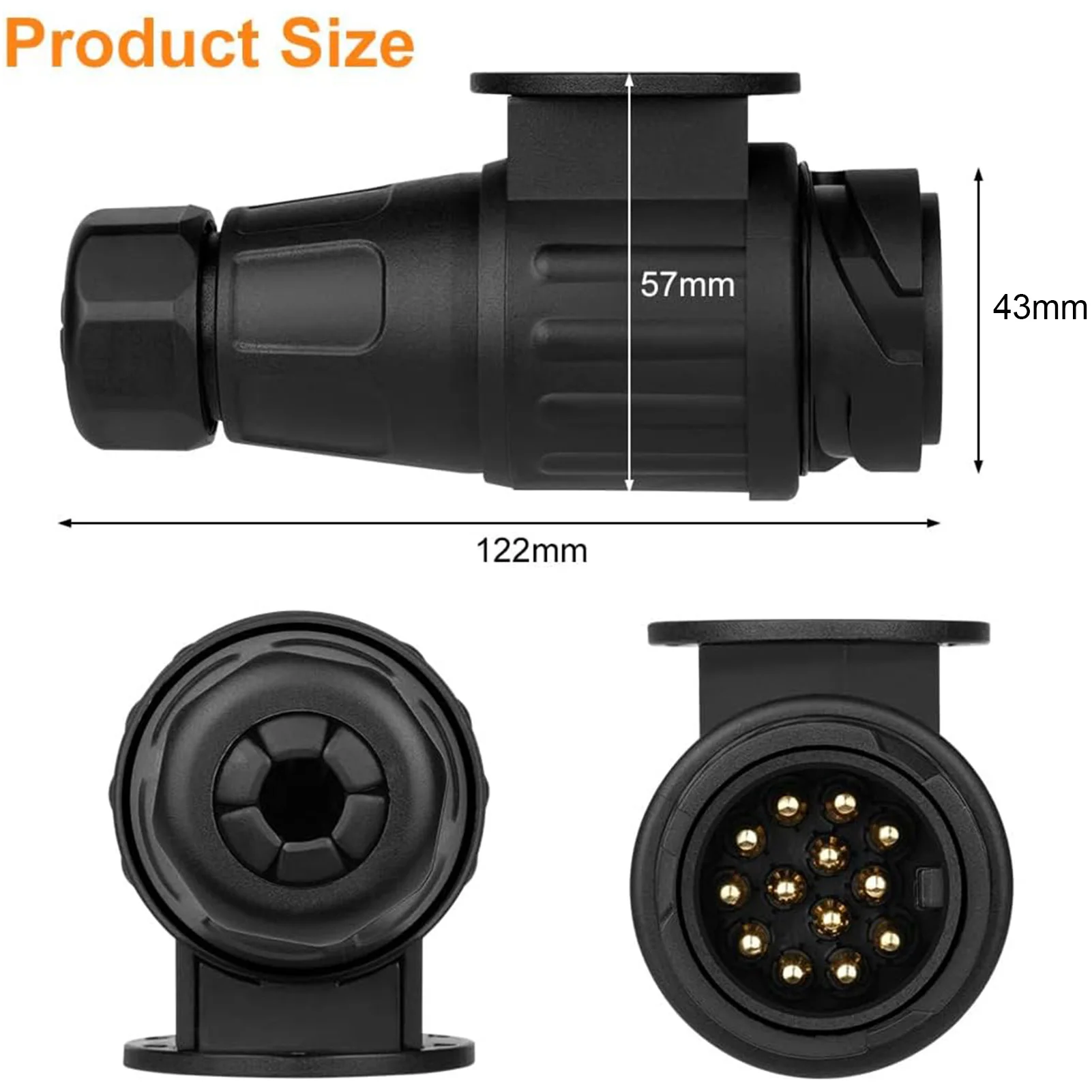 Adaptador de Remolque de 12V y 13 Pines, Conector Eléctrico Impermeable de Plástico para Remolque, Adaptador de Cableado de 13 Polos