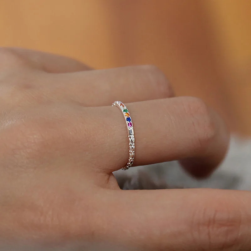 

925 Sterling Silver Rainbow Ring Women's Fashion Personality Irregular Opening Ring Trend Index Finger Ring Party Jewelry