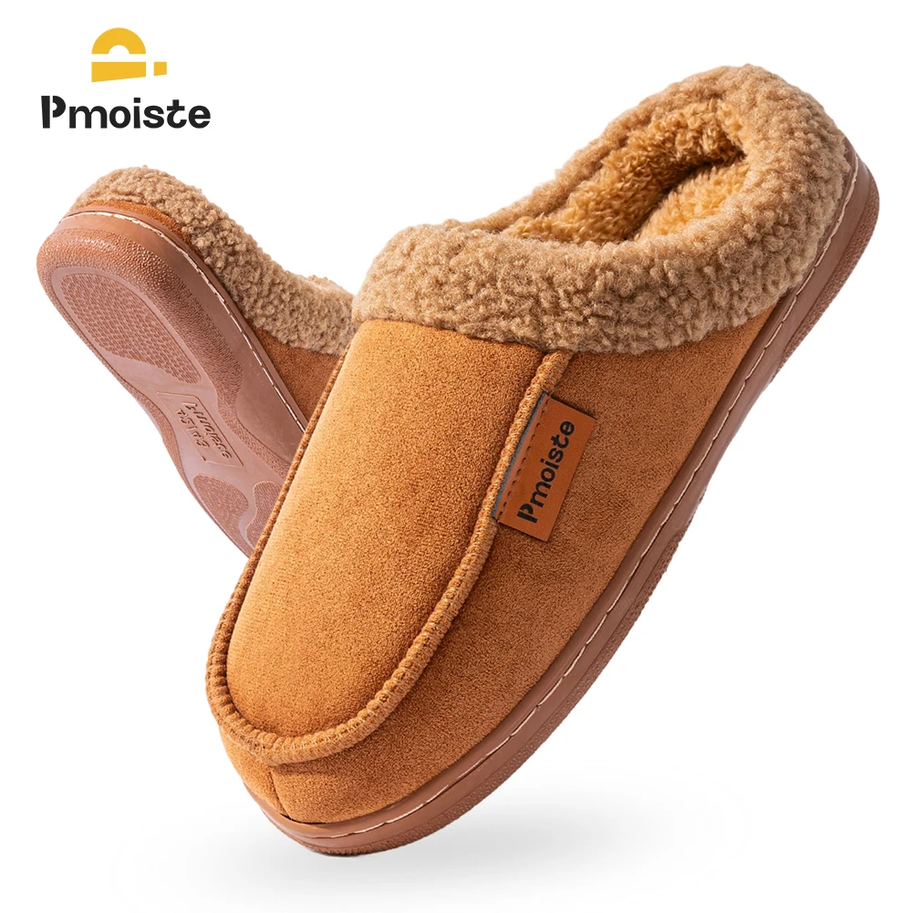 

Pmoiste Fuzzy Suede House Slippers Men Warm Soft TPR Cushion Designer Luxury Home Shoes Winter Outdoor High-quality