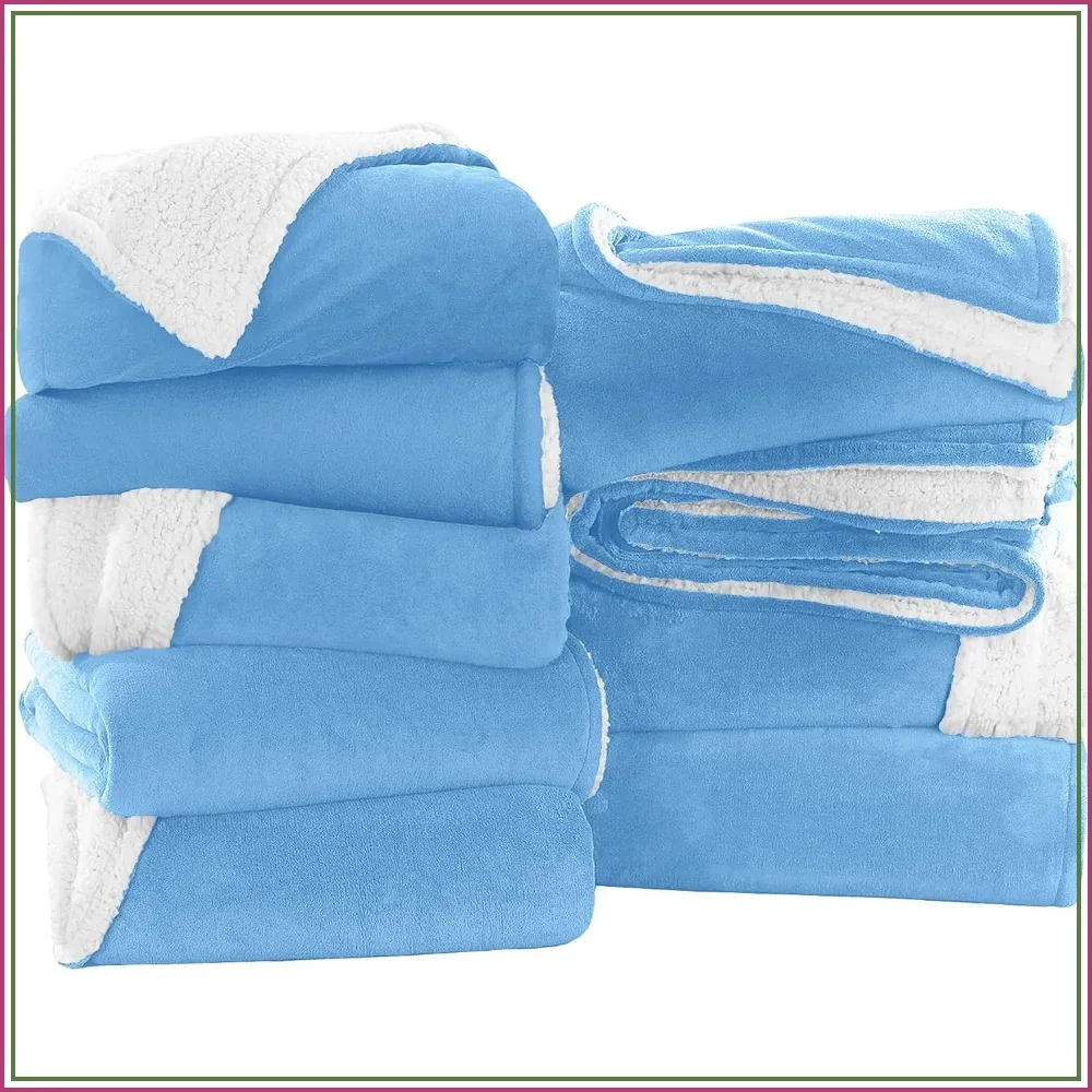 9 Pack Bulk Queen Sherpa Blankets 90x90 Light Blue Soft Warm Bed Throw