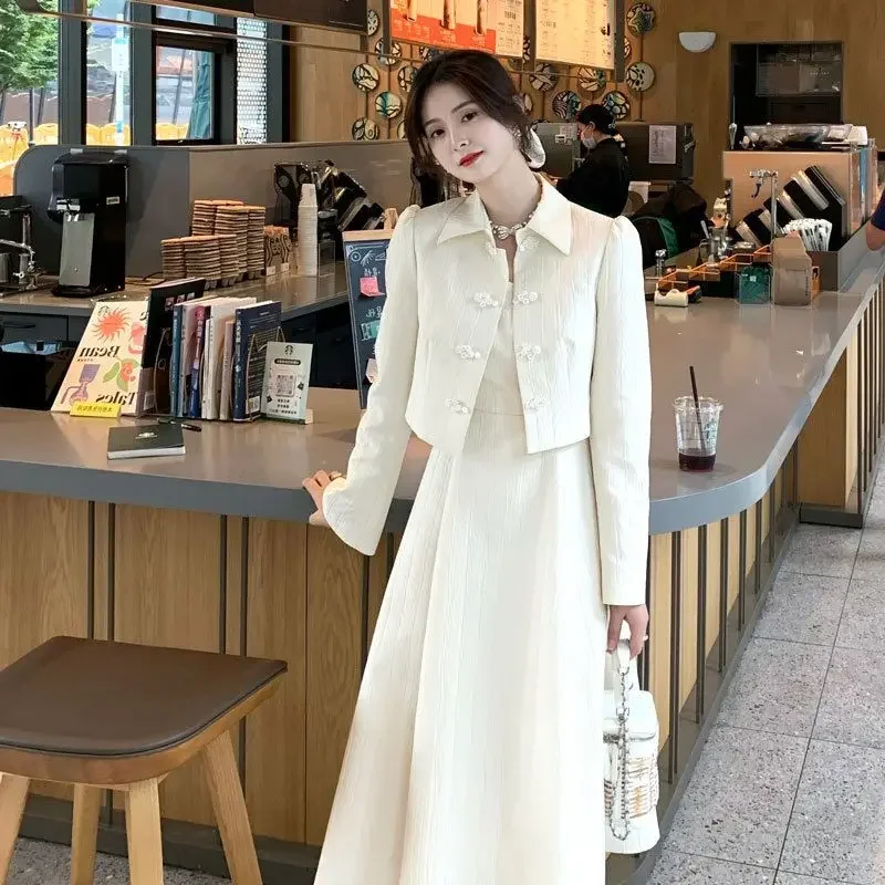 Insozkdg Women Dresses Set 2023 New Elegant Office Lady Formal Two Piece Skirt Suit Female Casual Long Sleeve Jacket with