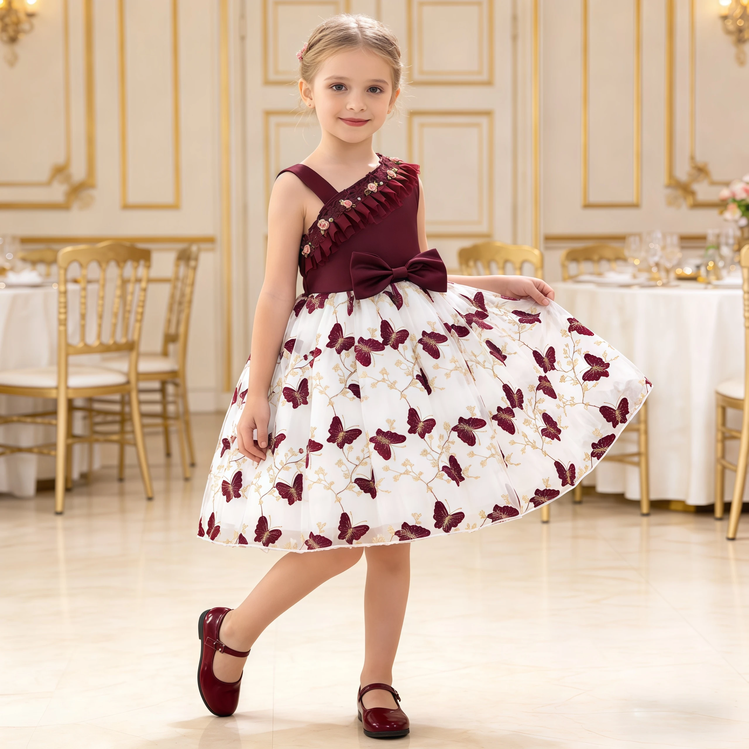 

Elegant Kids Girls Flower Princess Dress Butterfly Embroidery Mesh Dress For Children Ceremony Birthday Formal Evening Vestidos