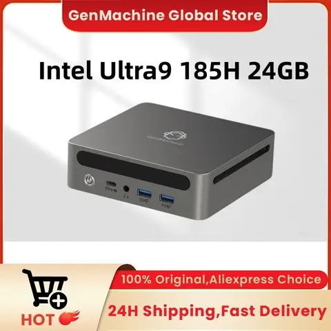  GenMachine Intel Ultra 9 185H Mini PC AI GPU 16 Cores 22 Threads 5.1GHZ Windows 11 DDR5 24G 6400Mhz RAM 512GB ROM WIFI6 Pc