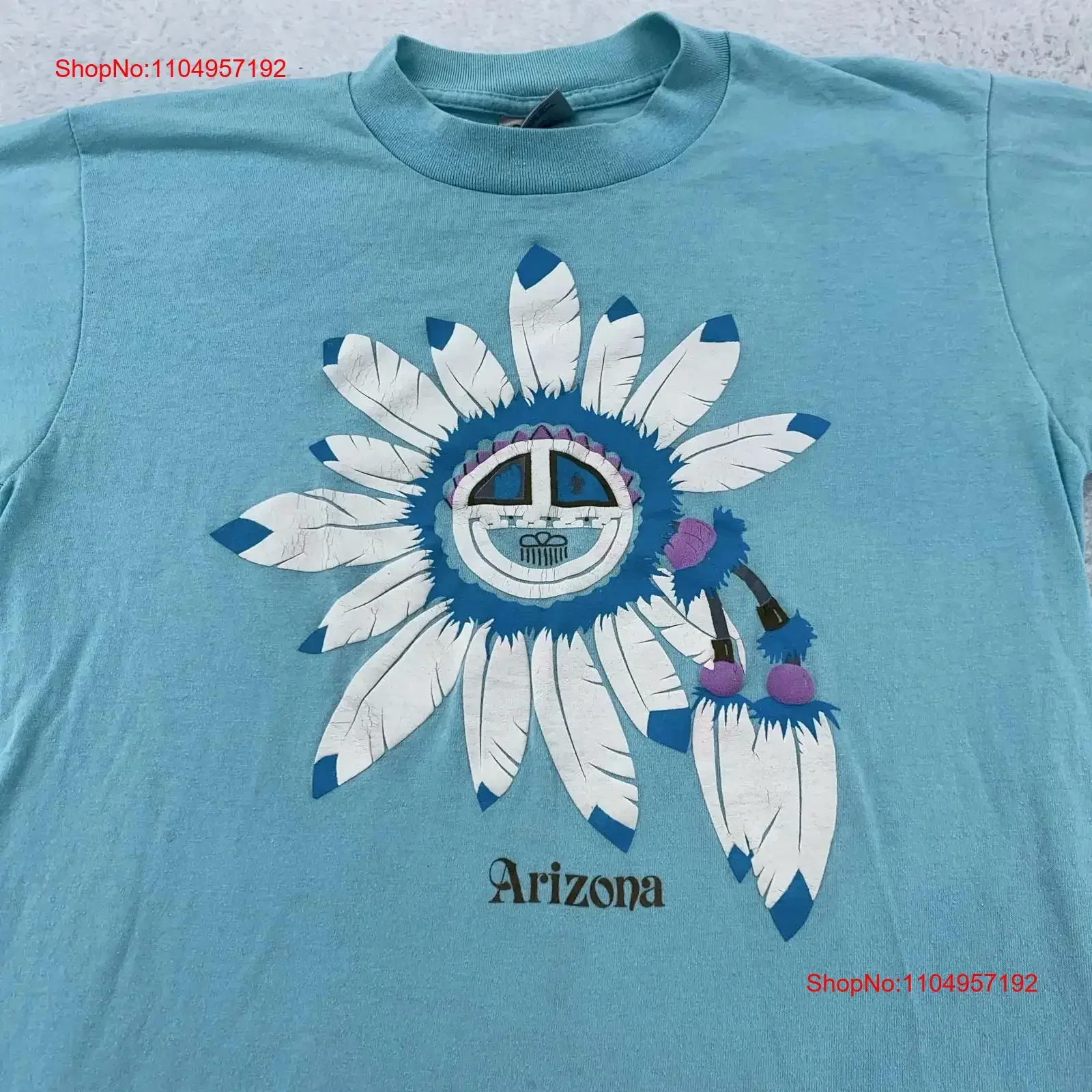 Vintage 90s Arizona Southwestern Kachina camiseta para hombre pluma mediana EE. UU. vintage lavado versátil suave ligeramente cómodo