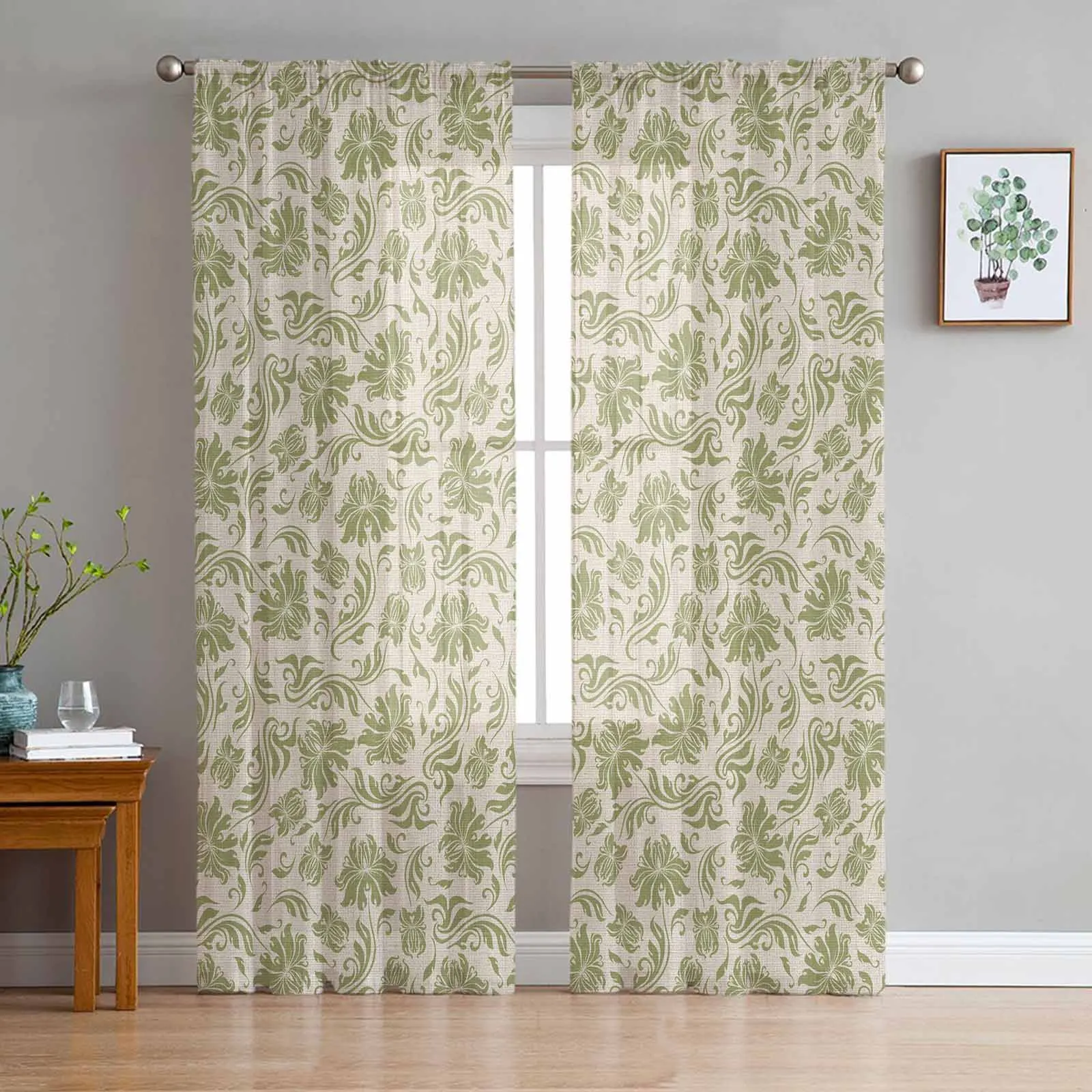 Retro Wallpaper Plants And Flowers Sheer Curtain Living Room Drapes Home Bedroom Voile Curtain Tulle Window Curtain