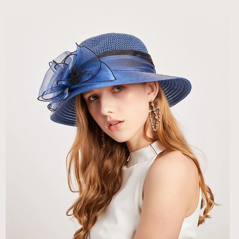 Cappelli estivi per le donne Organza fiore maglia parasole cappello vacanza cappello da spiaggia cappello da sole a tesa larga protezione solare sombreros de mujer