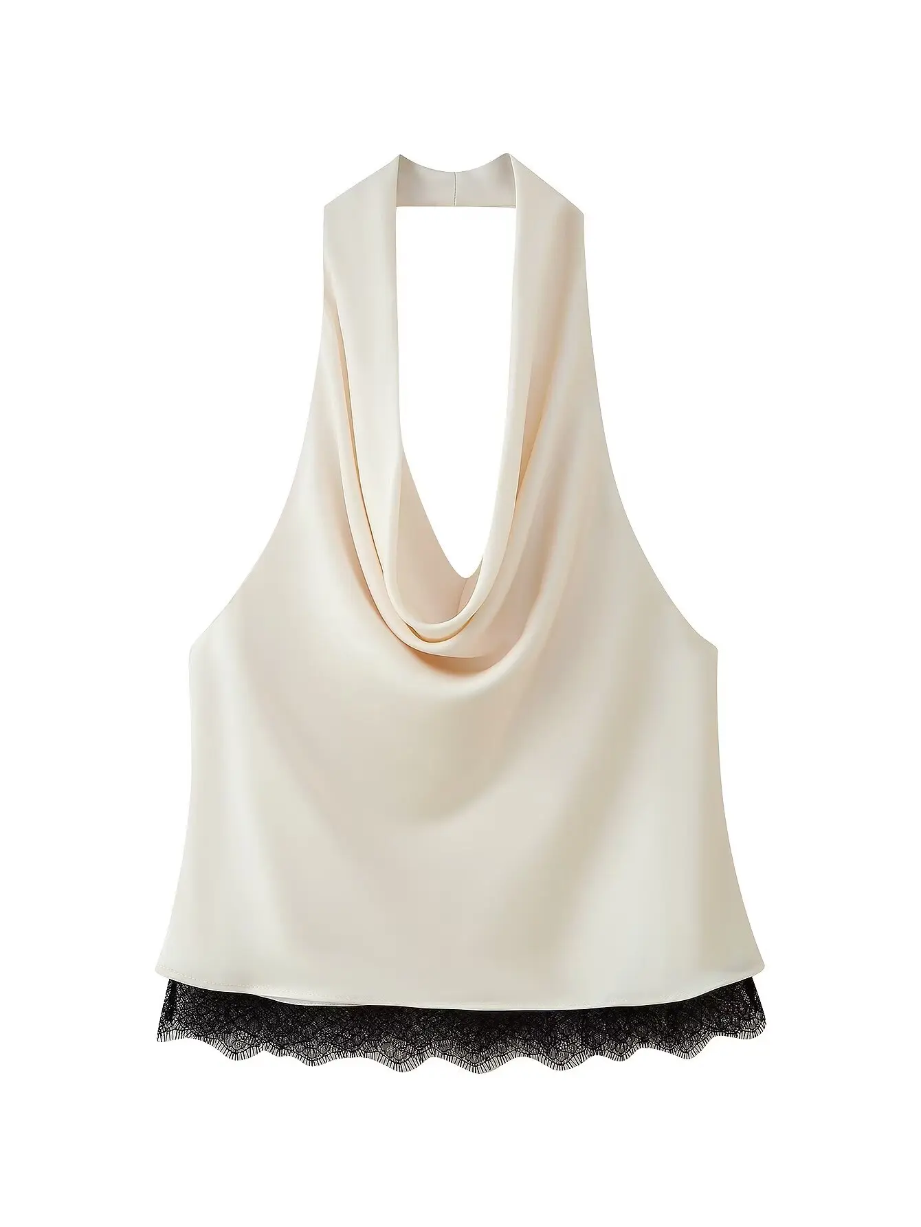 Conjunto de falda y top con cuello halter de satén adornado con encaje para mujer, novedad de Otoño de 2025