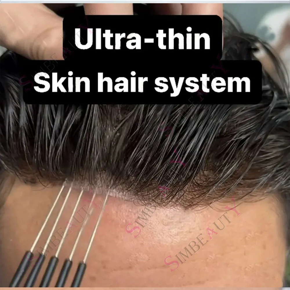 

Natural Hairline 0.04-0.06mm Super Thin Skin Invisible Men's Toupee 410# 310# Grey Blonde Brown Ombre 4T613 Human Hair Male Wig