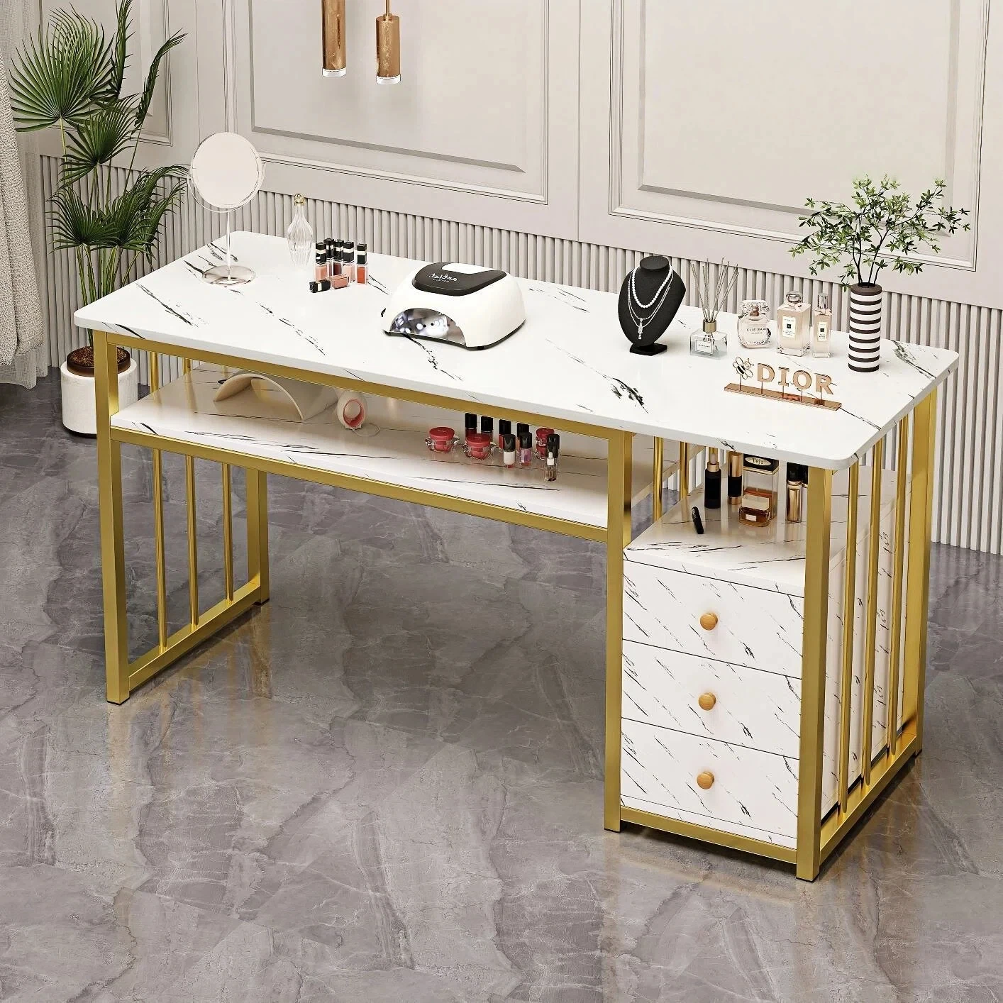 Luxury Modern Double Manicure Commercial Nail Table Professional Portable Wood Dust Collector Chair Set for Mall Living Room Use