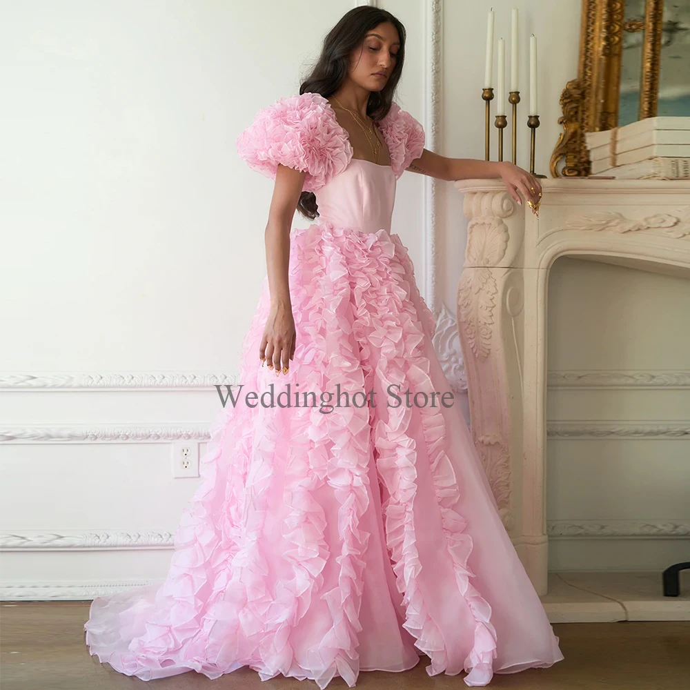 Sweettie – robe de bal de forme trapèze, tenue de soirée formelle, Vintage, manches bouffantes, rose, col carré, à volants, dos nu, 2022