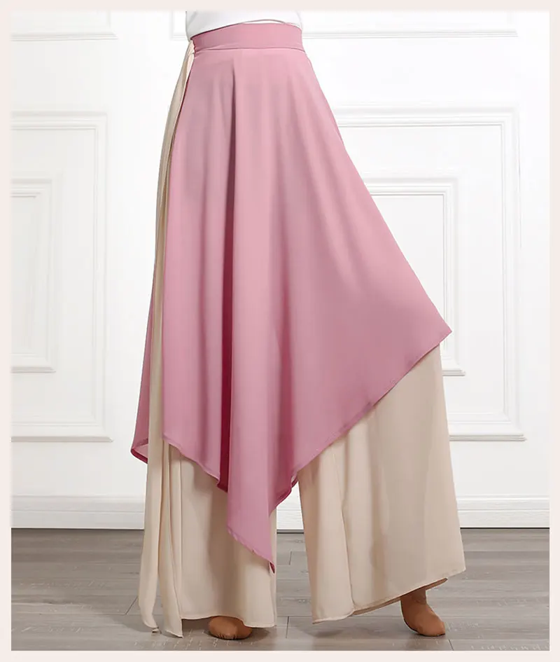 Folk Dance Pant Classical Dancing Pants Women Loose Wide Leg Trouser 2 Layers Fairy Rhyme Dancewear Flowy Pant Contrast Color