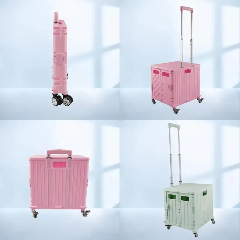 for Four-wheel folding shopping cart plastic trolley supermarket portable basket trolley climbing multi-purpose plastic cart